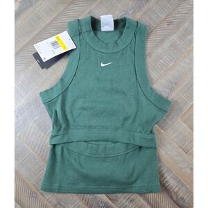 Nike Womens Ribbed Cutout Tank Top Green Sportswear IF0238-323 Small NWT